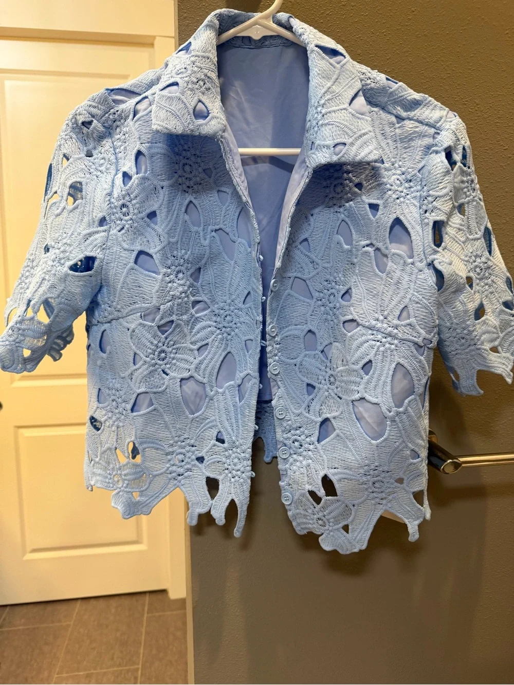 Commense Light Blue Crochet Button-Down Top and Matching Short Set- NWT